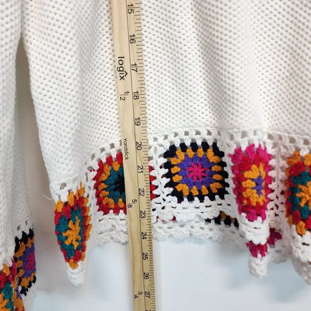 Joseph A. Womens Granny Square Crochet Trim Sweater Size XL White Pullover Knit